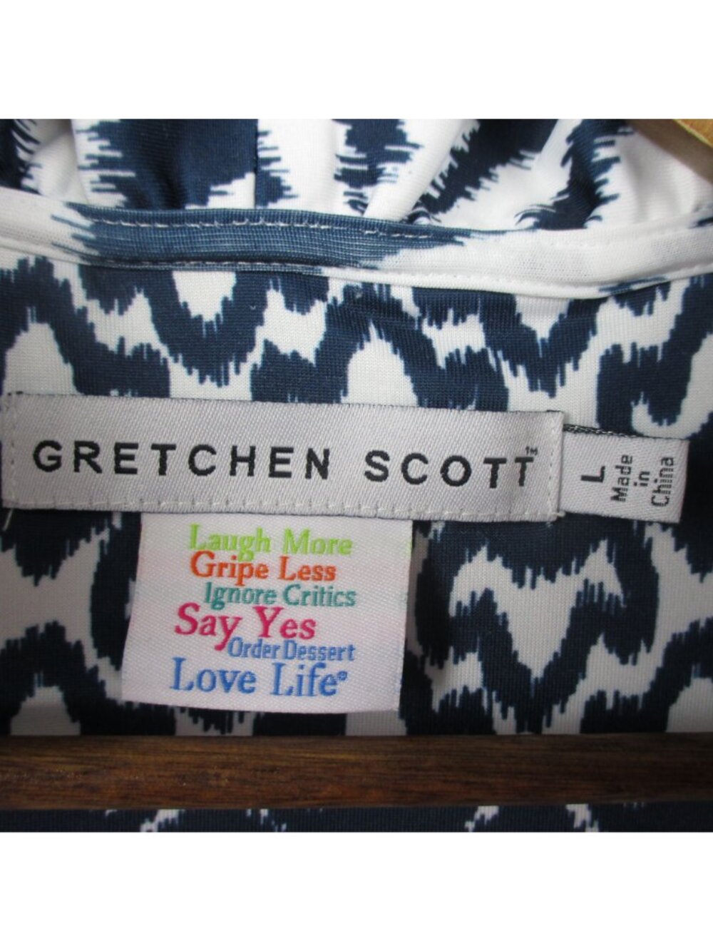 Gretchen Scott Women's Blue & White 3/4 Sleeve Ruffle Collar Shift Dress Size L - Picture 6 of 8